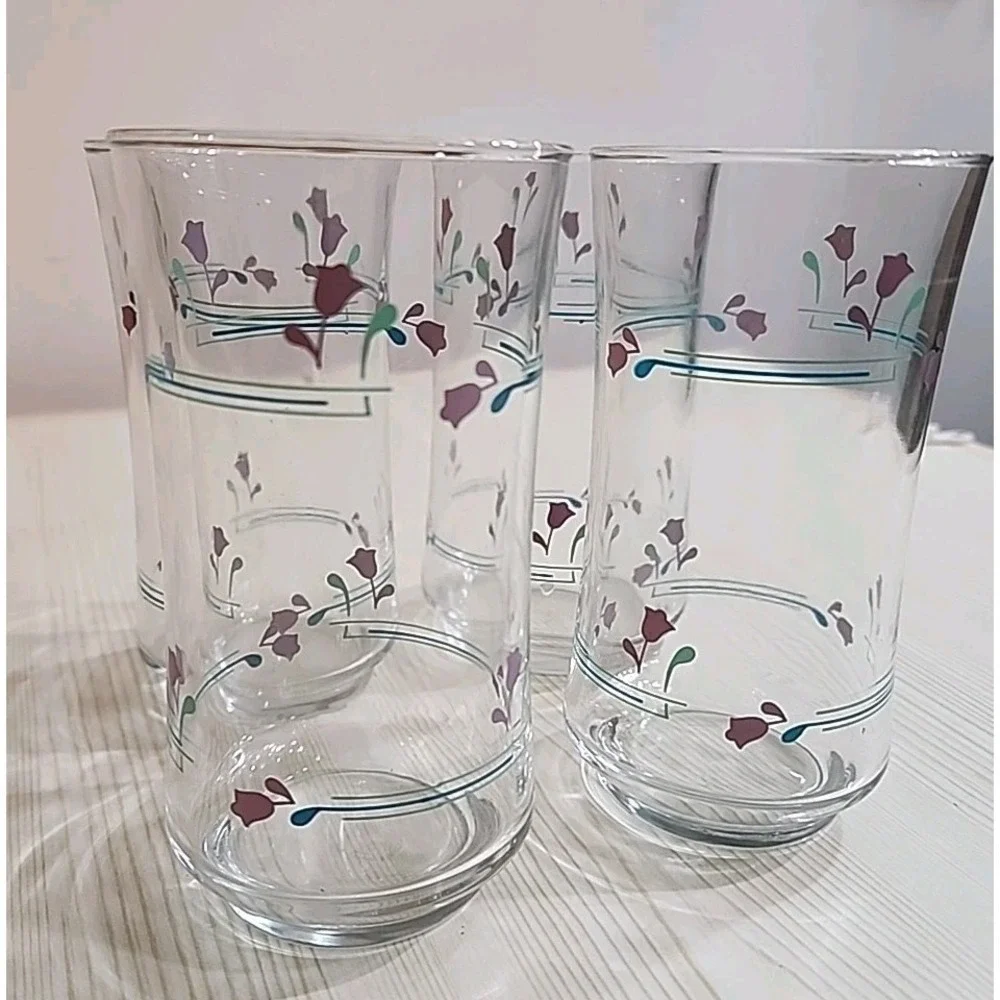 Vintage Libbey Lavender Tulip Flower Drinking Glasses Set of 4